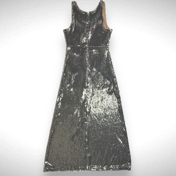 Paco Rabanne Silver Sequin Cut Out Gown Maxi Dress Size US 12 FR 44 Spring '24 - Picture 6 of 16